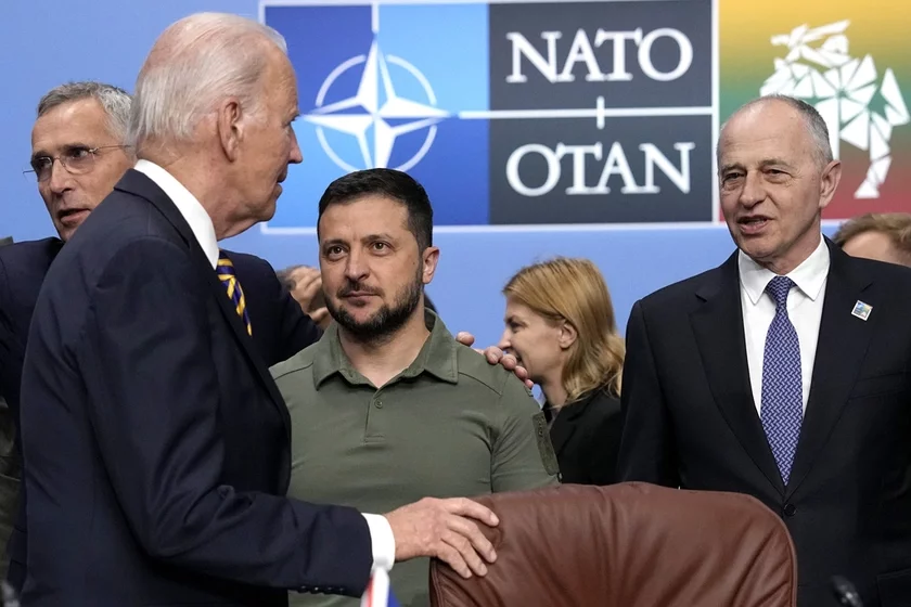 Jens Stoltenberg, Joe Biden, Volodymyr Zelenskyy, Mircea Geoana Енс Столтэнберг, Джо Байдэн, Уладзімір Зяленскі, Мірча Джаанэ Йенс Столтенберг, Джо Байден, Владимир Зеленский, Мирча Джоанэ